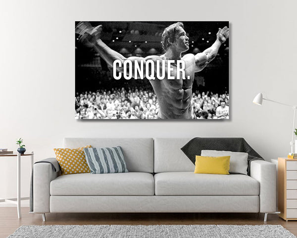 Arnold Schwarzenegger conquer Famous Photo Canvas wall art, Canvas wall decor, Man Cave Gift, Home Decor, Ready to Hang image 1