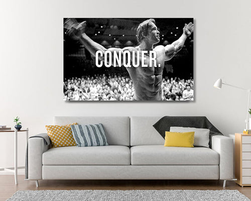 Arnold Schwarzenegger conquer Famous Photo Canvas wall art, Canvas wall decor, Man Cave Gift, Home Decor, Ready to Hang image 1