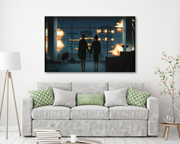 Fight Club Movie Iconic Scene Canvas Wall Art, Poster Man and Woman Silhouette Wall Art, Canvas Print Canvas Home Decor image 1