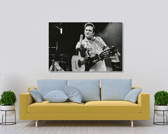 Johnny Cash Middle Finger Famous Photo Canvas wall art, Canvas wall decor, Man Cave Gift, Home Decor, Ready to Hang image 1