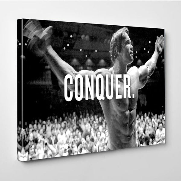 Arnold Schwarzenegger conquer Famous Photo Canvas wall art, Canvas wall decor, Man Cave Gift, Home Decor, Ready to Hang image 0