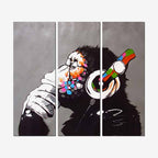 DJ Monkey Thinker Headphones 3 and 5 Panel Gorilla Monkey Music Canvas Wall Print image 1