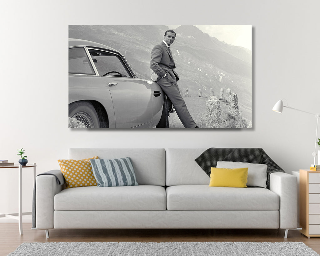 James Bond Sean Connery Aston Martin Famous Photo Canvas wall art, Canvas wall decor, Man Cave Gift, Home Decor, Ready to Hang image 1