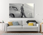 James Bond Sean Connery Aston Martin Famous Photo Canvas wall art, Canvas wall decor, Man Cave Gift, Home Decor, Ready to Hang image 1