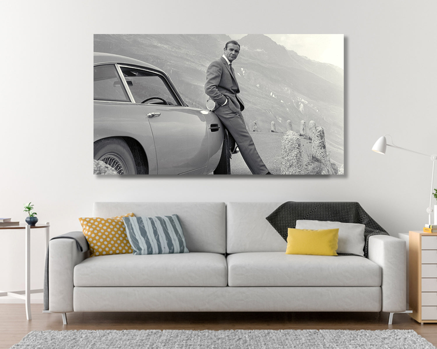 James Bond Sean Connery Aston Martin Famous Photo Canvas wall art, Canvas wall decor, Man Cave Gift, Home Decor, Ready to Hang image 1