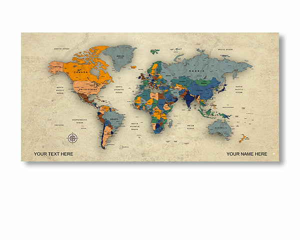 Multi Colorful  World Map Canvas, Push Pin World Travel Map, Personalized Large World Map, DIY Push Pin Travel Map Canvas image 1