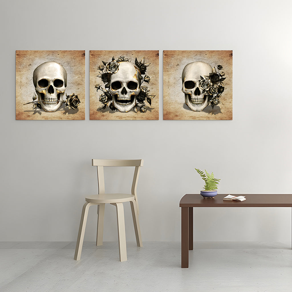 3 Panel Skull Canvas Wall Art