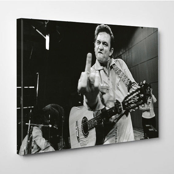 Johnny Cash Middle Finger Famous Photo Canvas wall art, Canvas wall decor, Man Cave Gift, Home Decor, Ready to Hang image 0