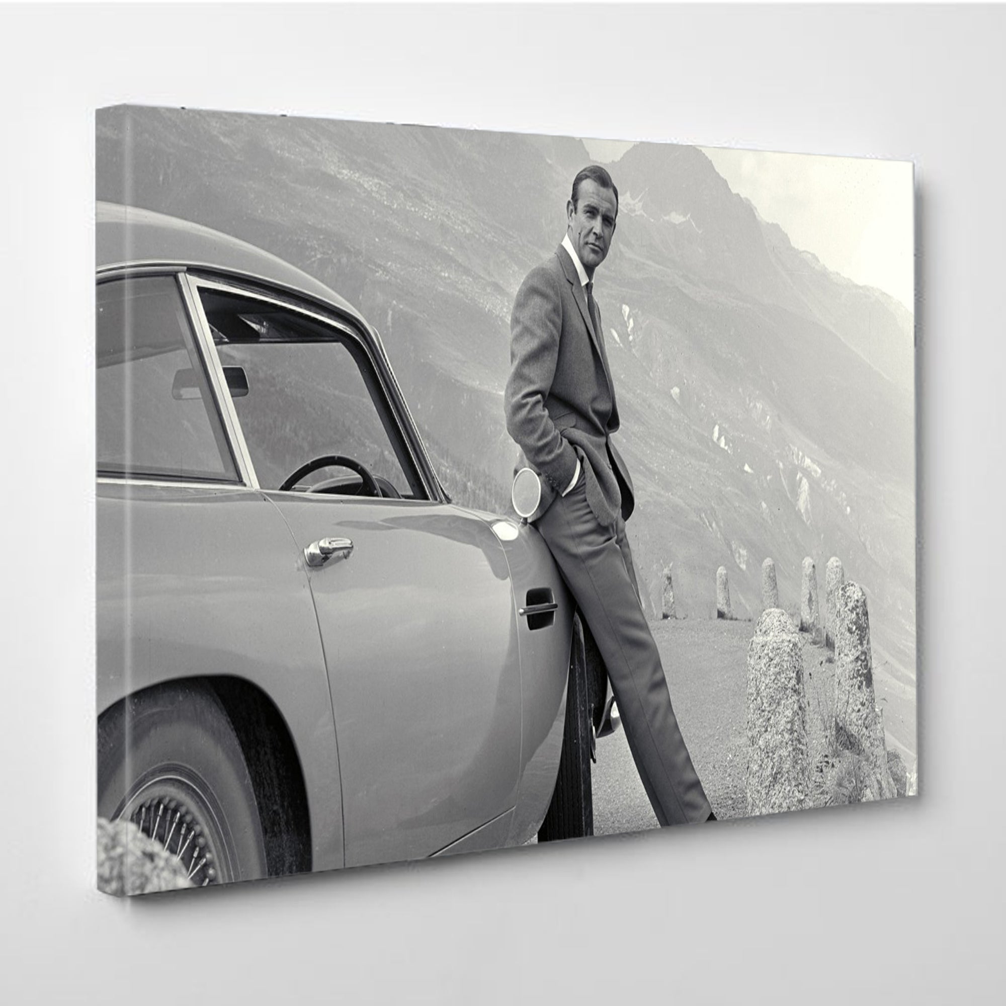James Bond Sean Connery Aston Martin Famous Photo Canvas wall art, Canvas wall decor, Man Cave Gift, Home Decor, Ready to Hang image 0