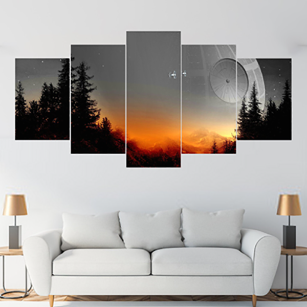 Star Wars Death Star Sunset , 5 Piece Canvas Art, Wall Art, Home Decor Gift, Man Cave Decor image 0