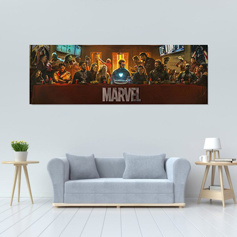 Marvel Last Supper Wall Art, Avengers Characters Canvas Print, Marvel Fan Art, Man Cave gift, Marvel Comics