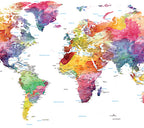 Multi Color - World Map canvas frame with multi color push pin and personalized name and text image 1