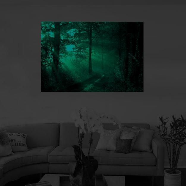 Night Glow Dirt Road Deciduous Forest Green Trees Foggy Morning Spring image 1