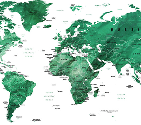 Green - World Map canvas frame with multi color push pin and personalized name and text image 1