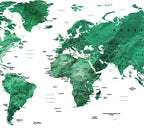 Green - World Map canvas frame with multi color push pin and personalized name and text image 1