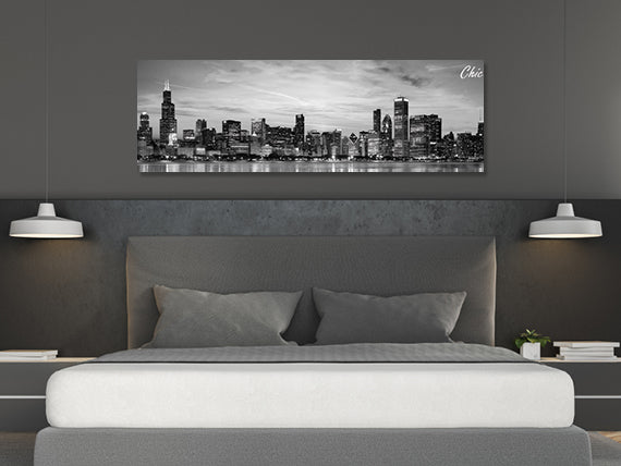 Black & White Chicago Night Shot Cityscape Canvas image 0