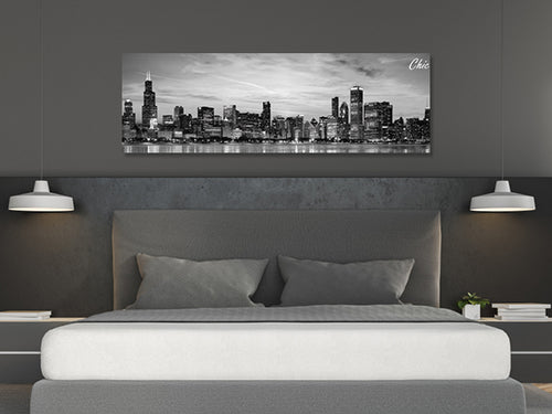 Black & White Chicago Night Shot Cityscape Canvas image 0