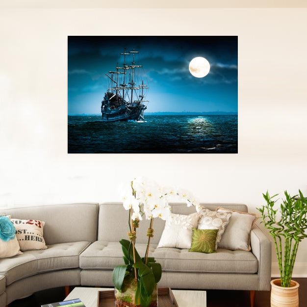 Sea Charm - Full Moon Sailing Boat on the Sea in Mystic Color Landscape image 0