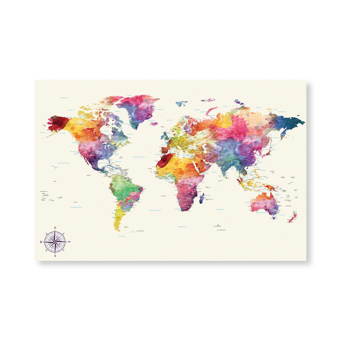 Colorful World Map Canvas, Push Pin World Travel Map, Personalized Large World Map, DIY Push Pin Travel Map Canvas image 1