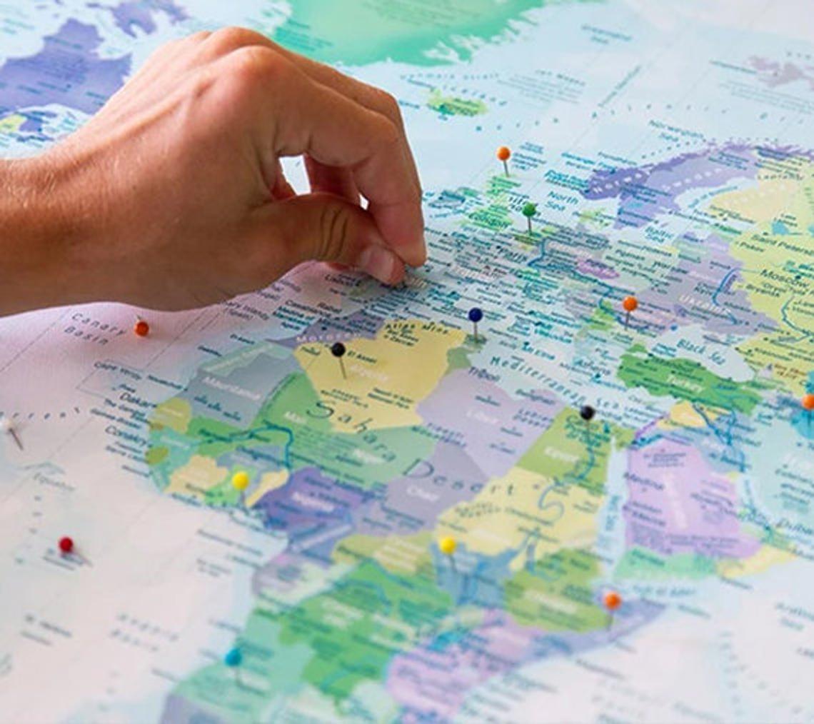 Colorful World Map Canvas, Push Pin World Travel Map, Personalized Large World Map, DIY Push Pin Travel Map Canvas image 3