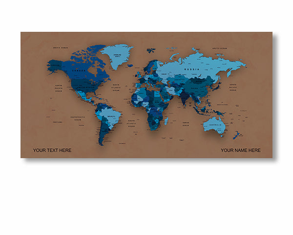 Cerulean Color  World Map Canvas, Push Pin World Travel Map, Personalized Large World Map, DIY Push Pin Travel Map Canvas image 1