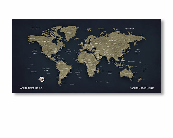 Bunker color  World Map Canvas, Push Pin World Travel Map, Personalized Large World Map, DIY Push Pin Travel Map Canvas image 1
