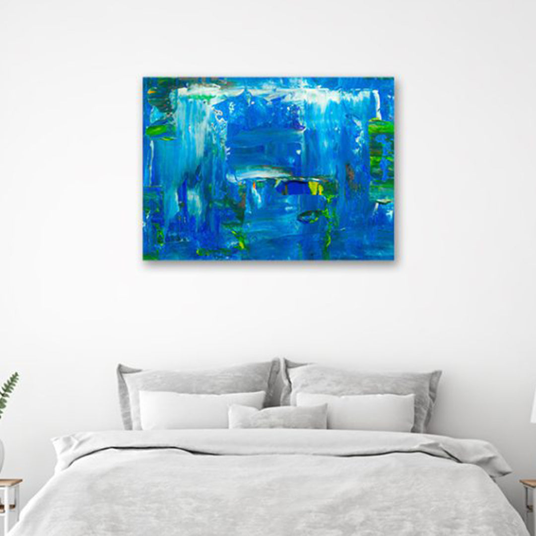 Blue abstract art reprinted on canvas