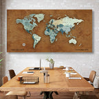 Brown Style World Map Canvas, Push Pin World Travel Map, Personalized Large World Map, DIY Push Pin Travel Map Canvas