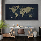 Bunker color  World Map Canvas, Push Pin World Travel Map, Personalized Large World Map, DIY Push Pin Travel Map Canvas