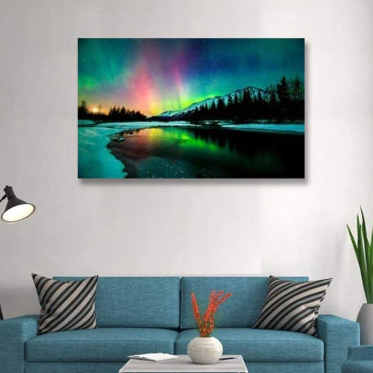 Canvas Bubble Aurora Scenery Painting on Canvas Stretched Ready to Hang