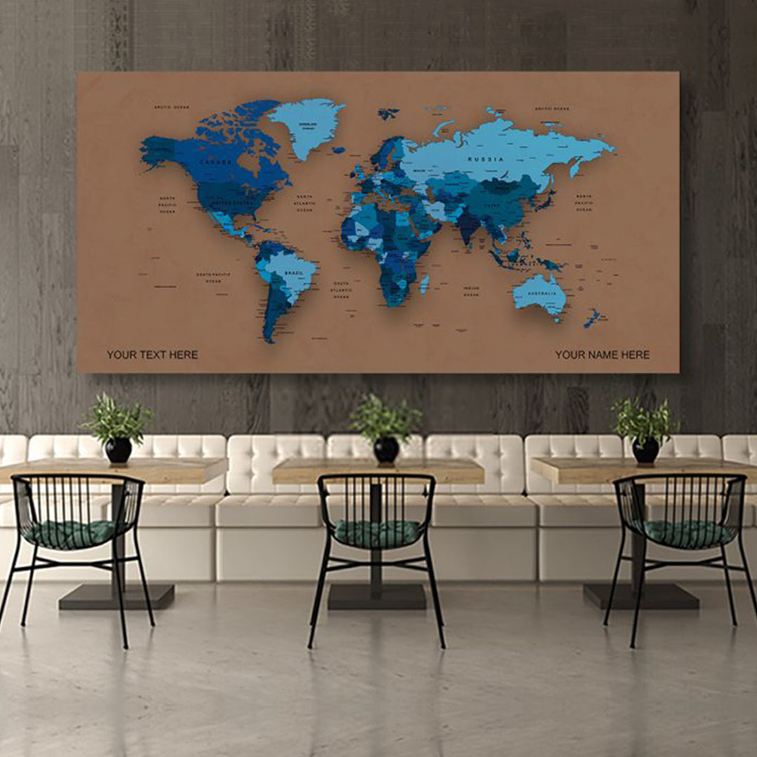 Cerulean Color  World Map Canvas, Push Pin World Travel Map, Personalized Large World Map, DIY Push Pin Travel Map Canvas