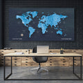 Cobalt Blue World Map Canvas, Push Pin World Travel Map, Personalized Large World Map, DIY Push Pin Travel Map Canvas