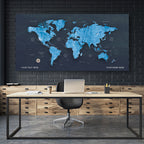 Cobalt Blue World Map Canvas, Push Pin World Travel Map, Personalized Large World Map, DIY Push Pin Travel Map Canvas