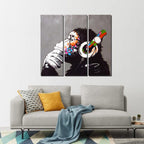 DJ Monkey Thinker Headphones 3 and 5 Panel Gorilla Monkey Music Canvas Wall Print