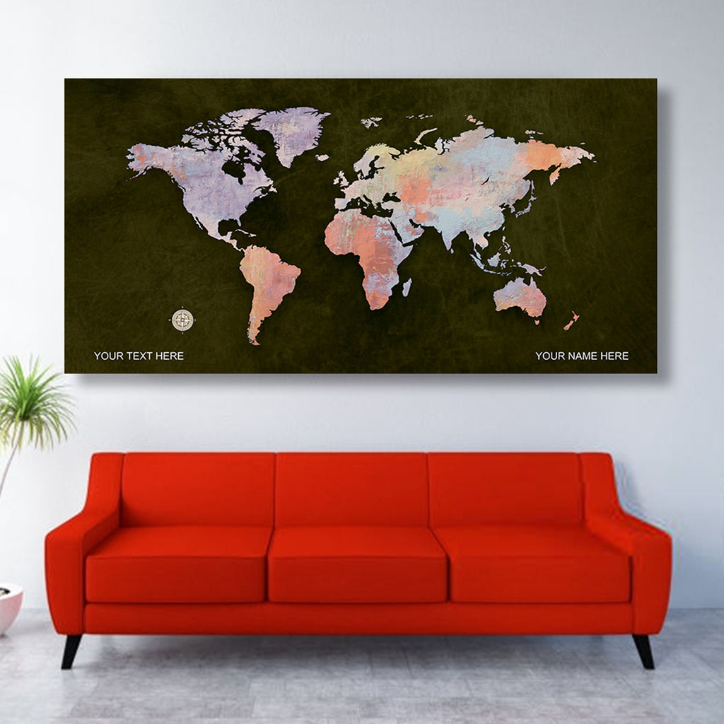 Dark Green  World Map Canvas, Push Pin World Travel Map, Personalized Large World Map, DIY Push Pin Travel Map Canvas
