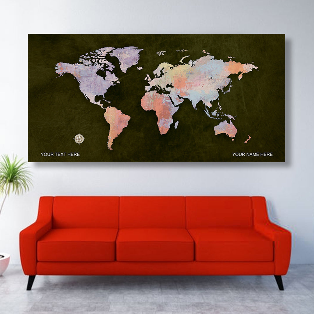 Dark Green  World Map Canvas, Push Pin World Travel Map, Personalized Large World Map, DIY Push Pin Travel Map Canvas