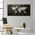 Dark Grey - World Map canvas frame with multi color push pin and personalized name and text