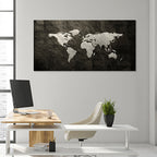Dark Grey - World Map canvas frame with multi color push pin and personalized name and text