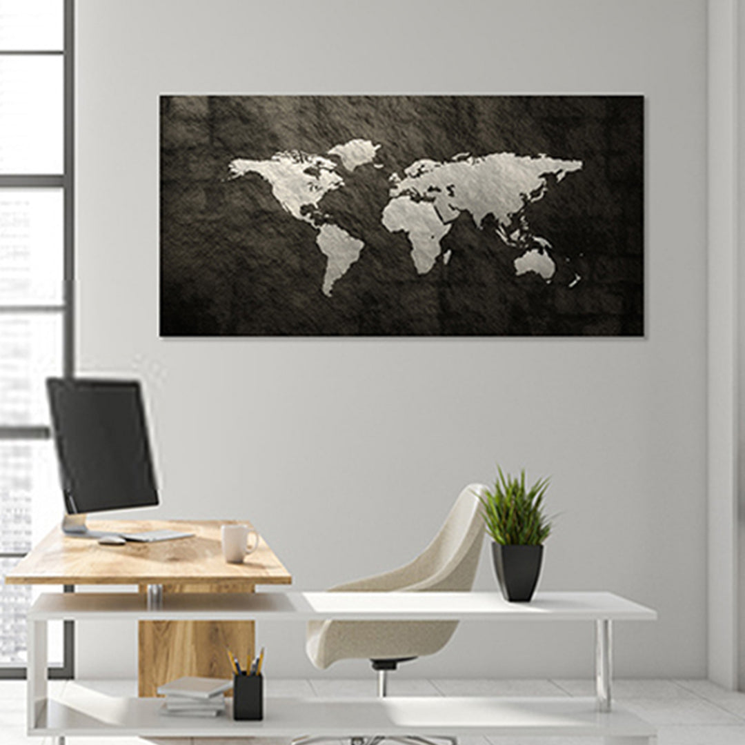 Dark Grey - World Map canvas frame with multi color push pin and personalized name and text