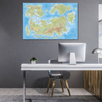 Green Blue - World Map canvas frame with multi color push pin and personalized name and text