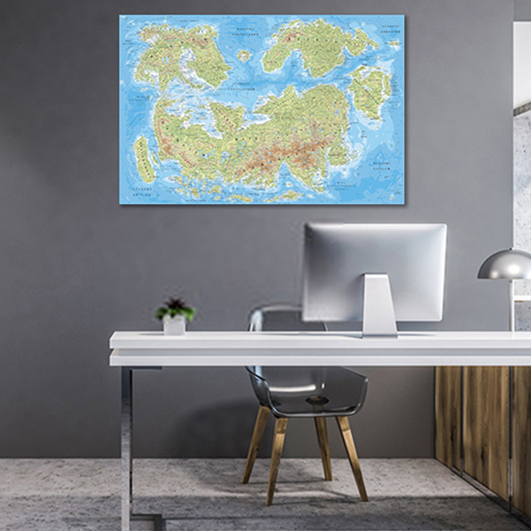 Green Blue - World Map canvas frame with multi color push pin and personalized name and text
