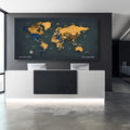 Gunmetal Colorful  World Map Canvas, Push Pin World Travel Map, Personalized Large World Map, DIY Push Pin Travel Map Canvas
