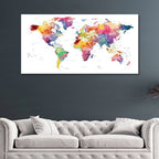 Multi Color - World Map canvas frame with multi color push pin and personalized name and text