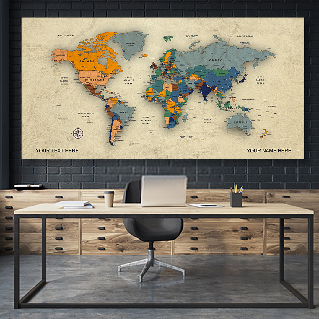 Multi Sky Style World Map Canvas, Push Pin World Travel Map, Personalized Large World Map, DIY Push Pin Travel Map Canvas