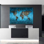 Navy Blue - World Map canvas frame with multi color push pin and personalized name and text