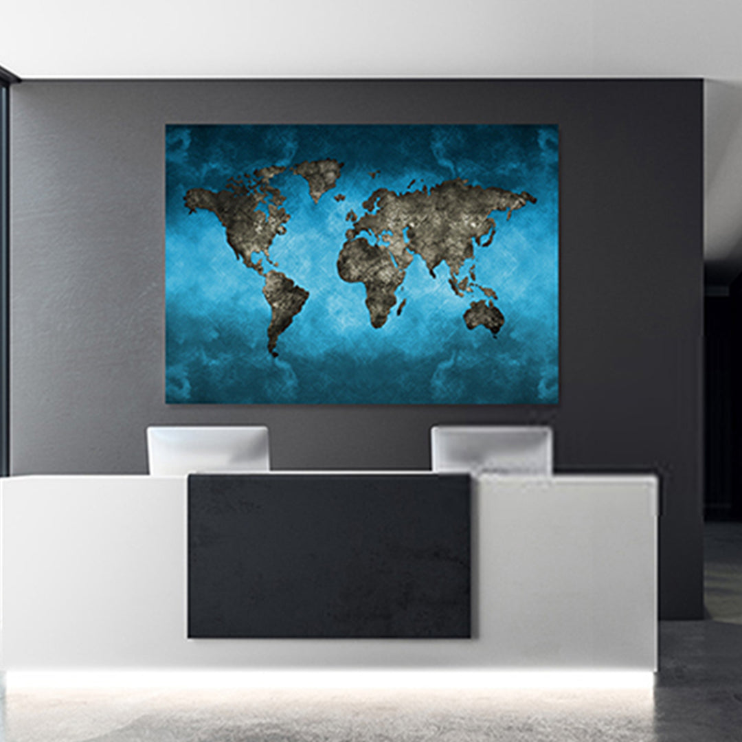 Navy Blue - World Map canvas frame with multi color push pin and personalized name and text
