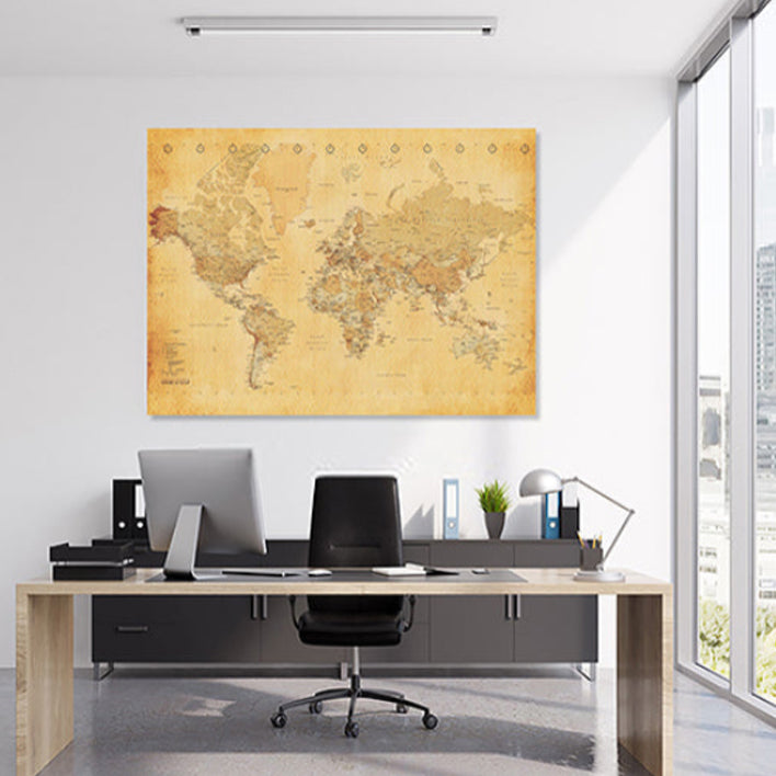 Pale Yellow - World Map canvas frame multi color push pin and personalized name and text