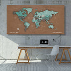 Pale Green World Map Canvas, Push Pin World Travel Map, Personalized Large World Map, DIY Push Pin Travel Map Canvas