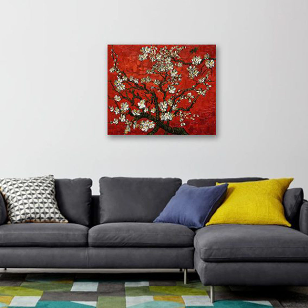 Red Almond Blossom Tree Art Canvas