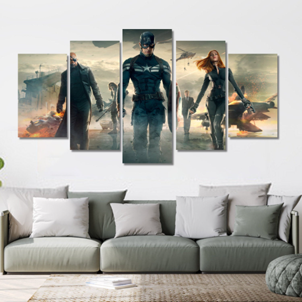 Captain America Winter Soldier Canvas Print 5 Panel Canvas Wall Art Framed, Marvel Canvas Picture Wall Decor, Gaming Room Decor image 1